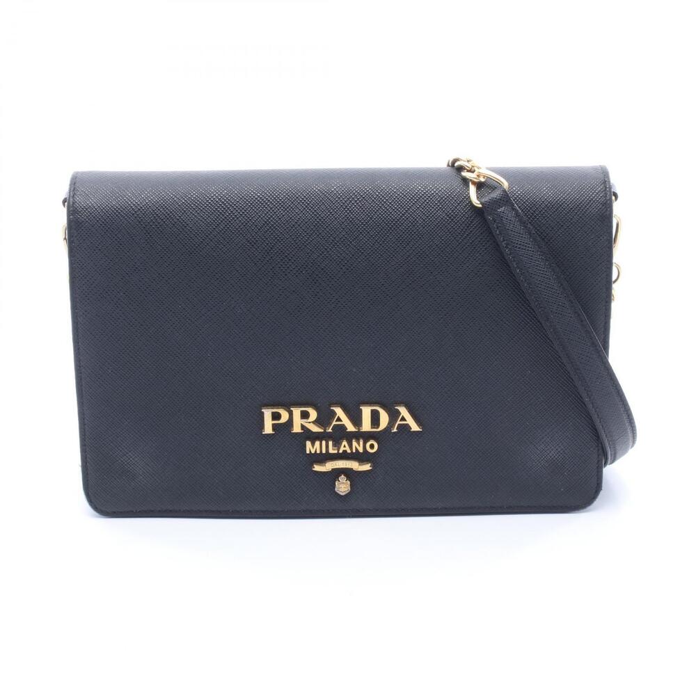 Prada Saffiano leather shoulder bag logo on the front Black